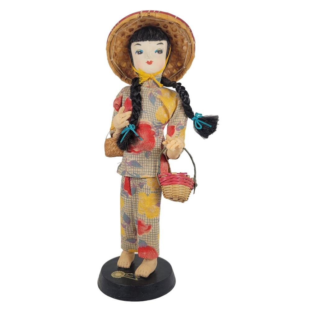 Vintage Taiwanese Cloth Doll 9" Handmade in Traditional Attire
